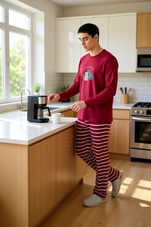 Erkek Yılbaşı Temalı Bisiklet Yaka Pijama Takımı Fonksiyonel Dayanıklı Kaliteli Konforlu Şık