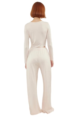 Kadın Viskon Örme Pijama Takımı Rahat Geniş Paça Yüksek Bel Kaliteli İşçilik