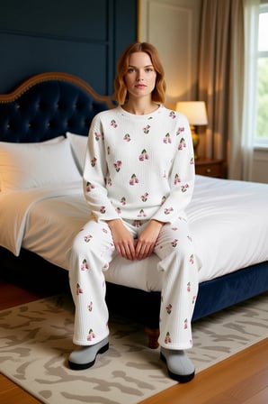 Kadın Çiçekli Fitilli Örme Pijama Takımı Fonksiyonel Dayanıklı Kaliteli Konforlu Estetik Şık