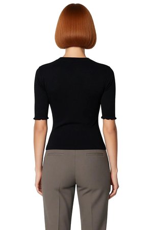 Kadın Bisiklet Yaka Kısa Kollu Örme Bluz Günlük Kullanım Premium Kalite Profesyonel Görünüm