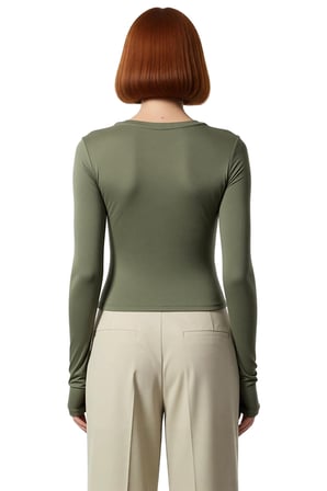 Kadın Pembe Viskon Ribana Dokulu Fitted Bisiklet Yaka Uzun Kollu Crop Bluz Günlük Kullanıma Uygun