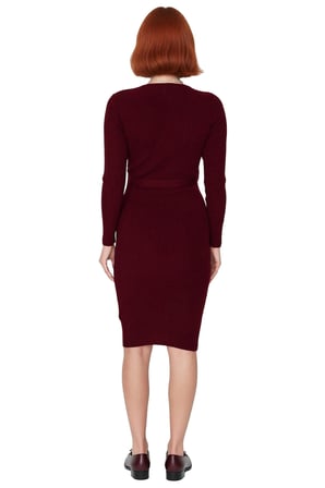 Kadın Kuşaklı Bodycon Triko Midi Elbise Bisiklet Yaka Uzun Standart Kollu Şık İlkbahar Sonbahar