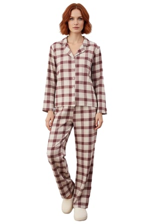 Kadın Ekose Flanel Gömlek Pantolon Pijama Takımı Fonksiyonel Dayanıklı Kaliteli Konforlu Şık