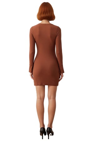 Kadın Bodycon Mini Elbise Uzun Kollu Büzgü Drape Detaylı Esnek Kışlık Şık Örme Kıyafet Kaliteli
