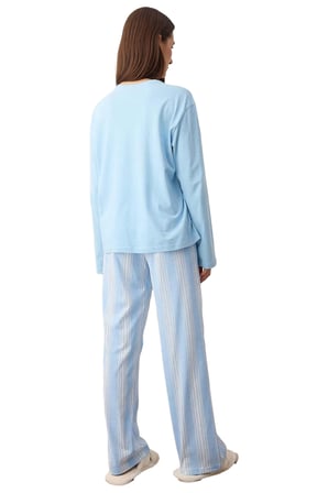 Kadın Antrasit Çizgili Pamuklu Pijama Takımı Fonksiyonel Dayanıklı Kaliteli Konforlu Rahat