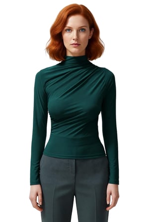 Kadın Kahverengi Büzgülü Dik Yaka Crop Kesim Uzun Kollu Smart Basic Örme Bluz Kışlık Kullanım İçin