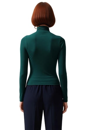 Kadın Kahverengi Büzgülü Dik Yaka Crop Kesim Uzun Kollu Smart Basic Örme Bluz Kışlık Kullanım İçin