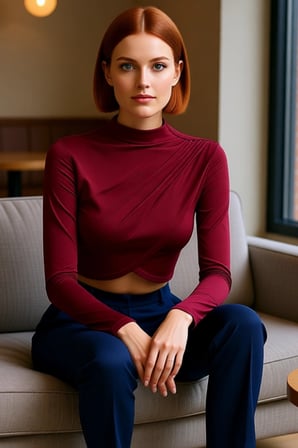 Kadın Bordo Dik Yaka Drapeli Anvelop Kapanışlı Asimetrik Siluetli Uzun Kollu Super Crop Örme Bluz