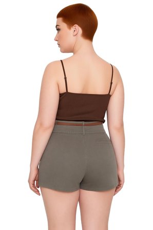 Kadın Kahverengi Kare Yaka İnce Askılı Fitted Kaşkorse Bluz Günlük Kullanım İçin Şık ve Rahat Kesim