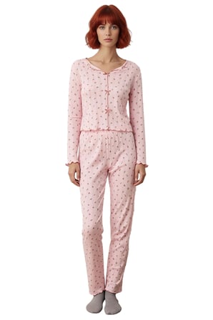 Kadın Çiçekli Fitilli Pijama Takımı Fonksiyonel Dayanıklı Kaliteli Konforlu Estetik Modern