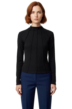 Kadın Regular Kalıp Polyester Esnek Örme Bluz Bisiklet Yaka Fermuar Detaylı Uzun Kollu Cool &