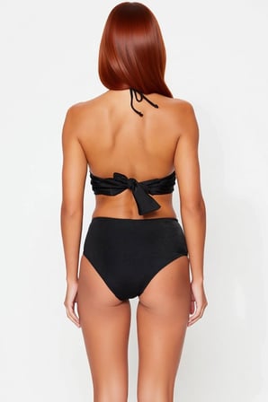 Kadın Bikini Takımı Aksesuarlı Bralette Balensiz Yüksek Bel Düz Desen Örme Kumaş Kolsuz Regular