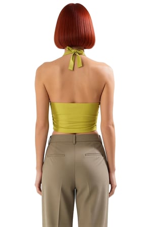 V Yaka Fitted Crop Bluz Sandy Dokuma Yazlık Günlük Kullanım İçin