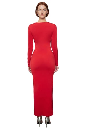 Kadın Bodycon Kesim Uzun Kollu Maxi Elbise Cut Out Detaylı Şık Gece Kokteyl Kıyafeti Kaliteli