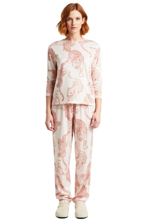 Kadın Kaplan Desenli Bisiklet Yaka Uzun Kollu Pijama Takımı Fonksiyonel Dayanıklı Kaliteli