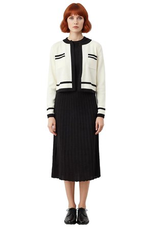 Kadın Triko Midi A Line Hırka Elbise Takım Renk Bloklu Bisiklet Yaka Kış Modası İle Konforlu Şıklık