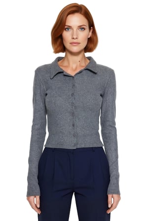 Kadın Fitted Polo Yaka Gömlek Yaka Düğme Detaylı Bluz Uzun Kollu Vücuda Oturan Esnek Örme Kışlık