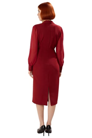 Kadın Bodycon Ceket Yaka Uzun Balon Kol Düğmeli Dokuma Midi Elbise Şık Özel Günler İçin Tarzını