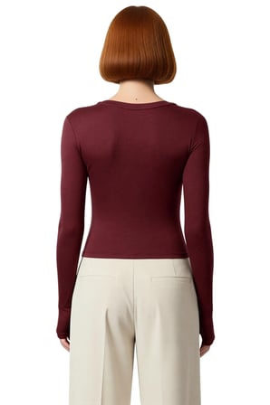 Kadın Pembe Viskon Ribana Dokulu Fitted Bisiklet Yaka Uzun Kollu Crop Bluz Günlük Kullanıma Uygun