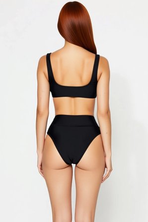 Kadın Bikini Takımı Bralette Yüksek Bel Balensiz Kolsuz Düz Desen Regular Kalıp Örme Raşel