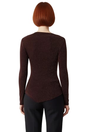 Kadın Asimetrik Yaka Simli Uzun Kollu Fitted Örme Üst Şık Geceler İçin Smart Basic Siluet
