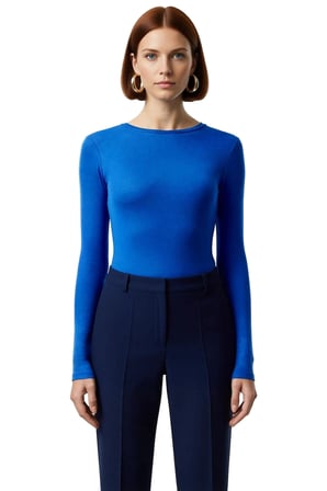 Kadın Pembe Viskon Ribana Dokulu Fitted Bisiklet Yaka Uzun Kollu Crop Bluz Günlük Kullanıma Uygun