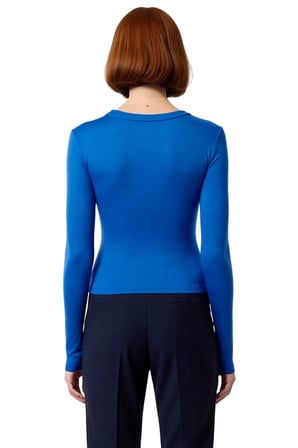 Kadın Pembe Viskon Ribana Dokulu Fitted Bisiklet Yaka Uzun Kollu Crop Bluz Günlük Kullanıma Uygun
