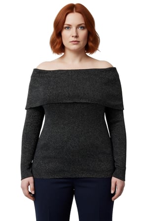 Kadın Ekru Simli Carmen Yaka Triko Bluz Omzu Açık Tasarım İlkbahar Sonbahar Casual Günlük Kullanım
