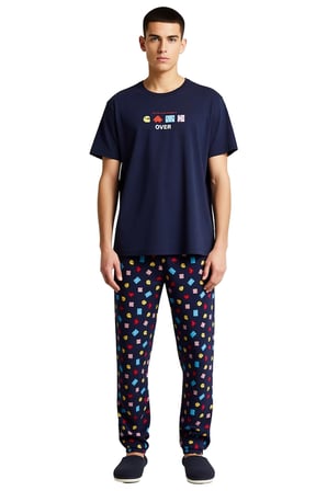 Erkek Oyun Temalı Bisiklet Yaka Pijama Takımı Fonksiyonel Dayanıklı Kaliteli Konforlu Spor
