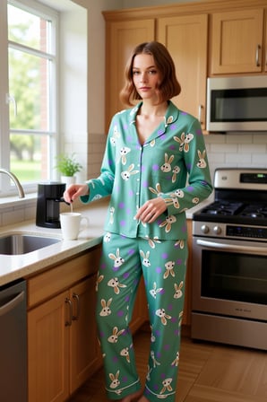 Kadın Viskon Tavşan Desenli Gömlek Pantolon Pijama Takımı Fonksiyonel Dayanıklı Kaliteli Şık