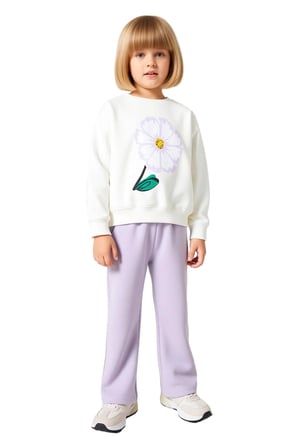 Kız Çocuk Alt-Üst Pamuklu Çiçek Baskılı Sweatshirt ve Eşofman Altı Takımı Kaliteli Şık Rahat