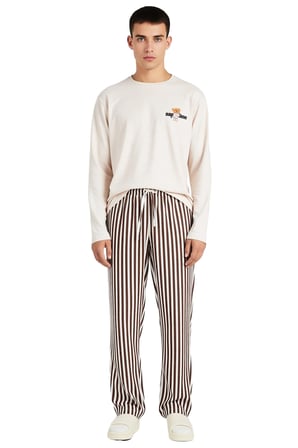 Erkek Ayıcık Baskılı Bisiklet Yaka Uzun Kollu Pijama Takımı Fonksiyonel Dayanıklı Kaliteli