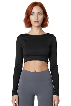 Kadın Bordo Crop Uzun Kollu Bisiklet Yaka Spor Bluz Pencere Detaylı ve Baş Parmak Delikli Kaliteli