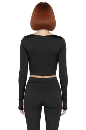 Kadın Bordo Crop Uzun Kollu Bisiklet Yaka Spor Bluz Pencere Detaylı ve Baş Parmak Delikli Kaliteli