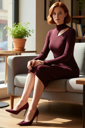 Kadın Bodycon Kesim Midi Uzun Kollu Triko Elbise Dik Yaka Cut Out Detaylı Şık Fitilli Tasarım