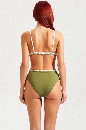 Kadın Bikini Takımı Üçgen Kap Balensiz Yüksek Bel Slip Alt Çıkarılabilir Kaplı Nakış Detay Kolsuz