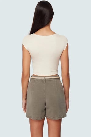 Bisiklet Yaka Fitted Crop Örme Bluz Viskon Ribana Yazlık Profesyonel Görünüm Özel Tasarım