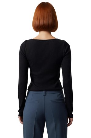 Kadın Fitted Bisiklet Yaka Uzun Kollu Düğmeli Haki Renk Esnek Dokuma Bluz Günlük Kış Modası İçin