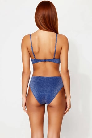 Kadın Bikini Takımı Bralette Kaplı Yüksek Bel Aksesuarlı Balensiz Simli Örme Kumaş Kolsuz Şık