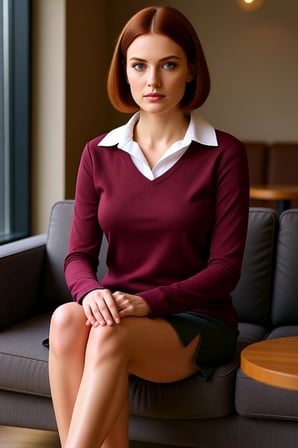 Kadın Bordo Polo Yaka Renk Bloklu Uzun Kollu Basic Siluet Smart Persona 100% Pamuk Kışlık Triko Üst