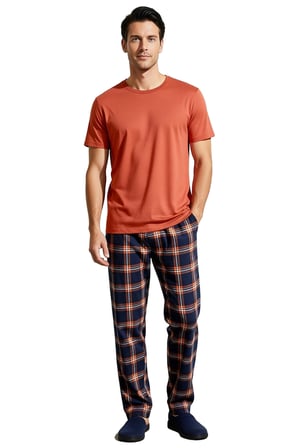 Erkek Kiremit Ekose Pijama Takımı Fonksiyonel Dayanıklı Kaliteli Konforlu Estetik Premium Şık