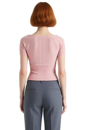 Kadın Kare Yaka Ajurlu İnce Triko Bluz Kısa Kollu ve Crop Kesim Kaliteli Şık Rahat
