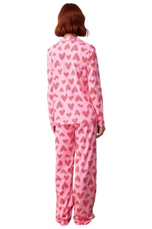 Kadın Açık Kalp Desenli Gömlek Yaka Pijama Takımı Fonksiyonel Dayanıklı Kaliteli Konforlu Şık