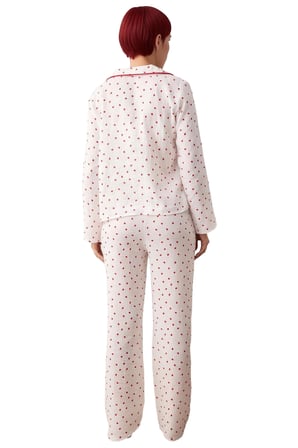 Kadın Kalp Desenli Müslin Pijama Takımı Gömlek Yaka Uzun Kollu Fonksiyonel Dayanıklı Rahat
