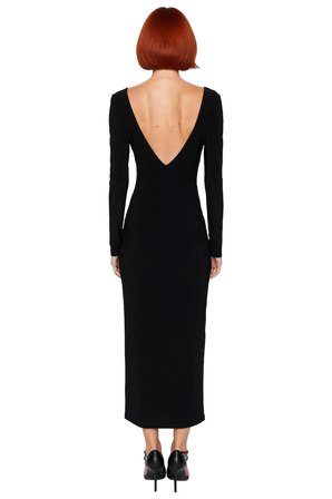 Kadınlar İçin Kayık Yaka Uzun Kollu Maxi Boy Sırt Dekolteli Şık Bodycon Örme Elbise Kaliteli