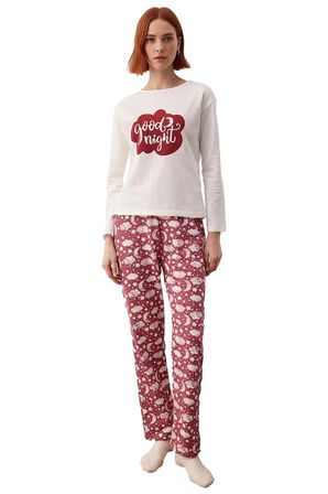 Kadın Galaksi Desenli Bisiklet Yaka Uzun Kollu Pijama Takımı Fonksiyonel Dayanıklı Estetik