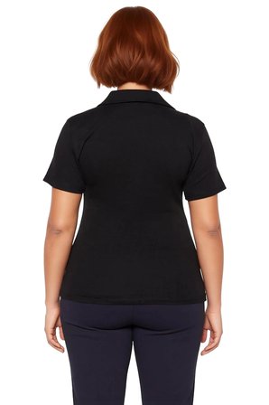 Kadın Polo Yaka Kısa Kollu Vücuda Oturan Fitilli Örme Bluz Günlük Rahat Kullanım İçin İdeal
