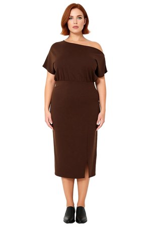 Kadın Asimetrik Yaka Bodycon Midi Elbise Şık Modern Düz Tasarım İlkbahar Sonbahar Davetleri İçin
