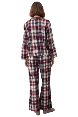 Kadın Ekose Flanel Pijama Takımı Gömlek Yaka Uzun Kollu Fonksiyonel Dayanıklı Kaliteli Şık
