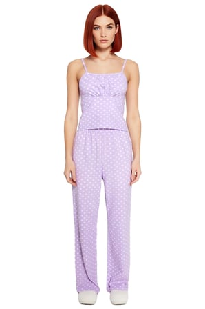 Lila Puantiyeli İnce Askılı Kare Yaka Pijama Takımı Kadın Fonksiyonel Dayanıklı Kaliteli Şık